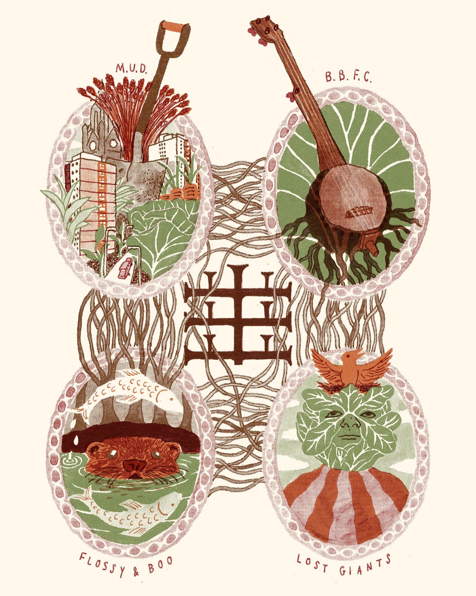 Recipients of the Ffern Folk Foundation Grant 2026, illustrated by Will Powers